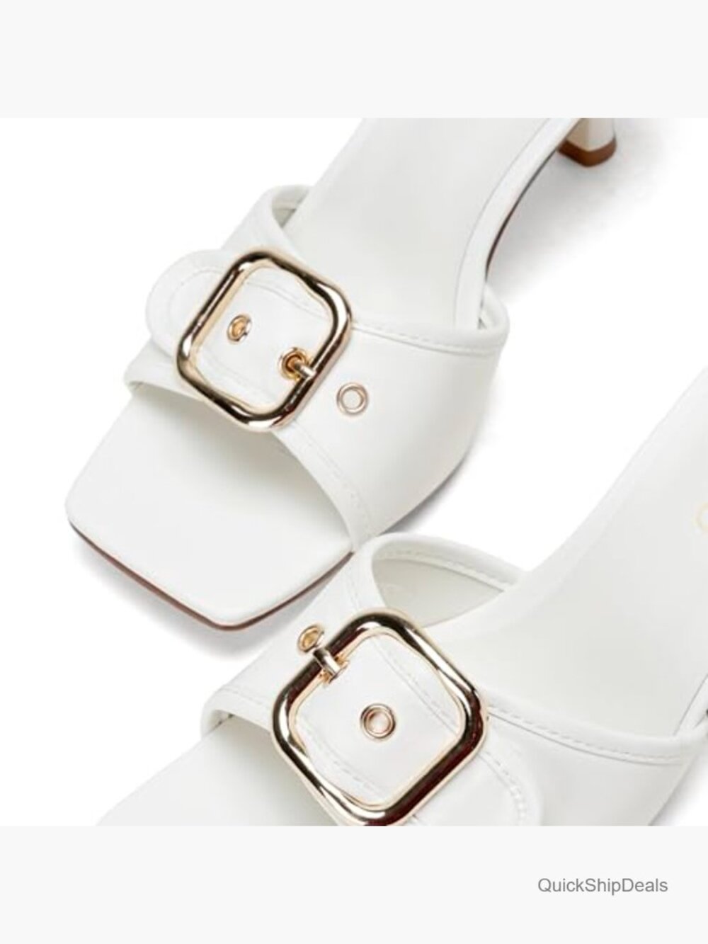 Square Toe Kitten Heel Mules, Cushioned Slip On Dressy Sandals with Buckle Strap - Picture 6 of 7